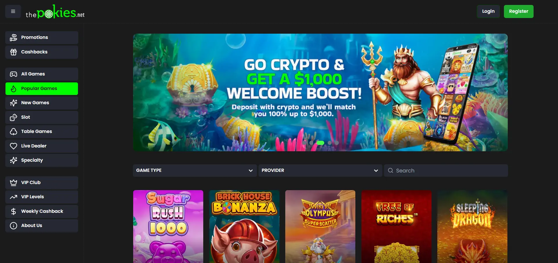The Pokies.net Website Screenshot